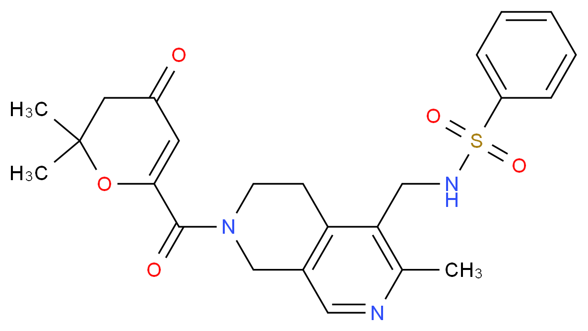 N-({7-[(2,2-dimethyl-4-oxo-3,4-dihydro-2H-pyran-6-yl)carbonyl]-3-methyl-5,6,7,8-tetrahydro-2,7-naphthyridin-4-yl}methyl)benzenesulfonamide_分子结构_CAS_)