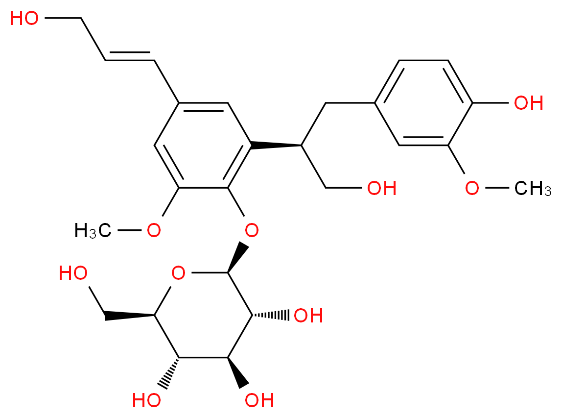 (2S,3R,4S,5S,6R)-2-{2-[(2R)-1-hydroxy-3-(4-hydroxy-3-methoxyphenyl)propan-2-yl]-4-[(1E)-3-hydroxyprop-1-en-1-yl]-6-methoxyphenoxy}-6-(hydroxymethyl)oxane-3,4,5-triol_分子结构_CAS_126176-79-2