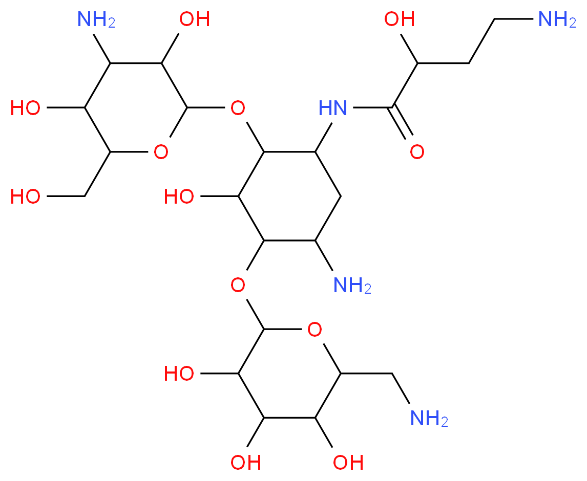 4-amino-N-(5-amino-2-{[4-amino-3,5-dihydroxy-6-(hydroxymethyl)oxan-2-yl]oxy}-4-{[6-(aminomethyl)-3,4,5-trihydroxyoxan-2-yl]oxy}-3-hydroxycyclohexyl)-2-hydroxybutanamide_分子结构_CAS_37517-28-5