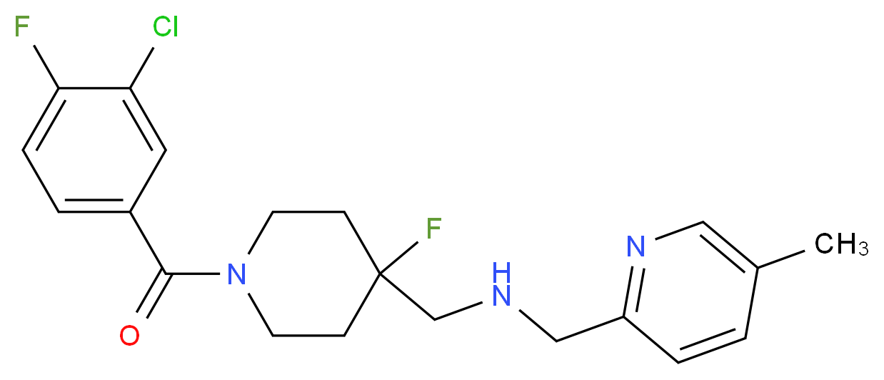 {[1-(3-chloro-4-fluorobenzoyl)-4-fluoropiperidin-4-yl]methyl}[(5-methylpyridin-2-yl)methyl]amine_分子结构_CAS_208110-64-9