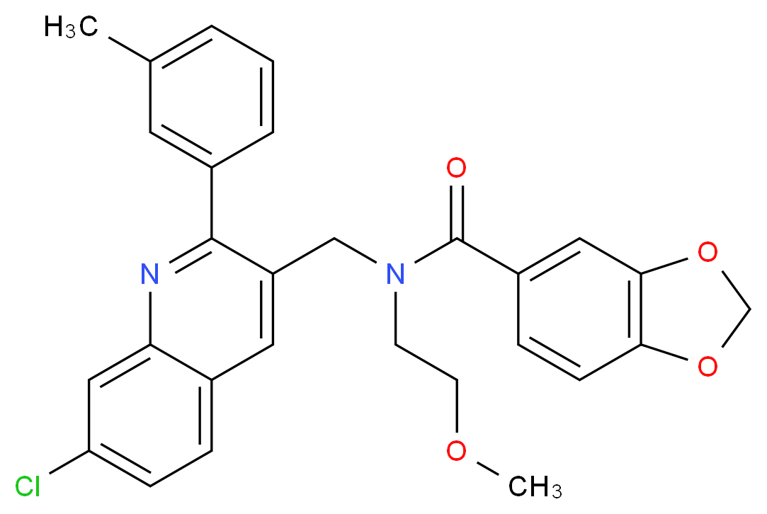 N-{[7-chloro-2-(3-methylphenyl)-3-quinolinyl]methyl}-N-(2-methoxyethyl)-1,3-benzodioxole-5-carboxamide_分子结构_CAS_)
