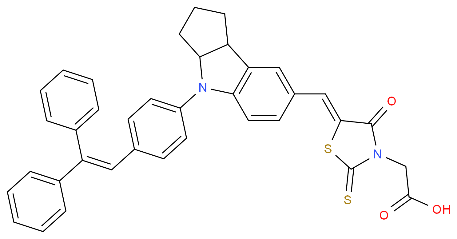 2-[(5Z)-5-({4-[4-(2,2-diphenylethenyl)phenyl]-1H,2H,3H,3aH,4H,8bH-cyclopenta[b]indol-7-yl}methylidene)-4-oxo-2-sulfanylidene-1,3-thiazolidin-3-yl]acetic acid_分子结构_CAS_652145-28-3