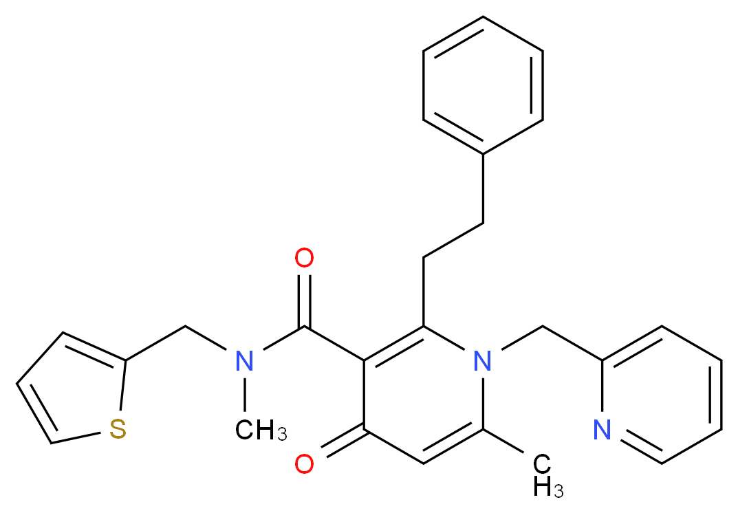 N,6-dimethyl-4-oxo-2-(2-phenylethyl)-1-(2-pyridinylmethyl)-N-(2-thienylmethyl)-1,4-dihydro-3-pyridinecarboxamide_分子结构_CAS_)