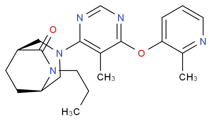 (1S*,5R*)-3-{5-methyl-6-[(2-methylpyridin-3-yl)oxy]pyrimidin-4-yl}-6-propyl-3,6-diazabicyclo[3.2.2]nonan-7-one_分子结构_CAS_)