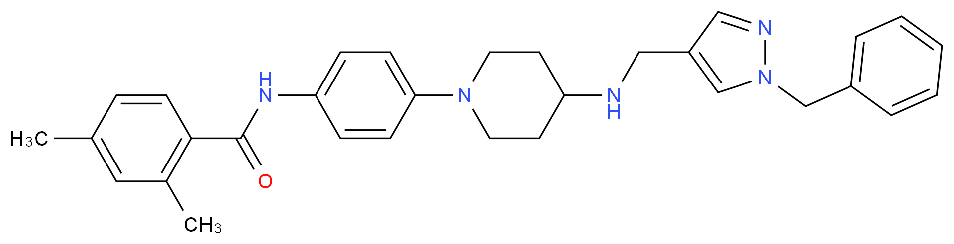 N-[4-(4-{[(1-benzyl-1H-pyrazol-4-yl)methyl]amino}-1-piperidinyl)phenyl]-2,4-dimethylbenzamide_分子结构_CAS_)