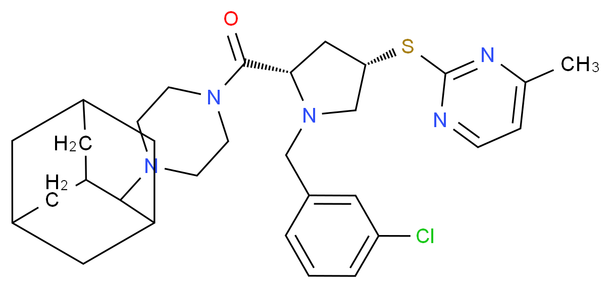 2-{[(3S,5S)-5-{[4-(2-adamantyl)-1-piperazinyl]carbonyl}-1-(3-chlorobenzyl)-3-pyrrolidinyl]thio}-4-methylpyrimidine_分子结构_CAS_)