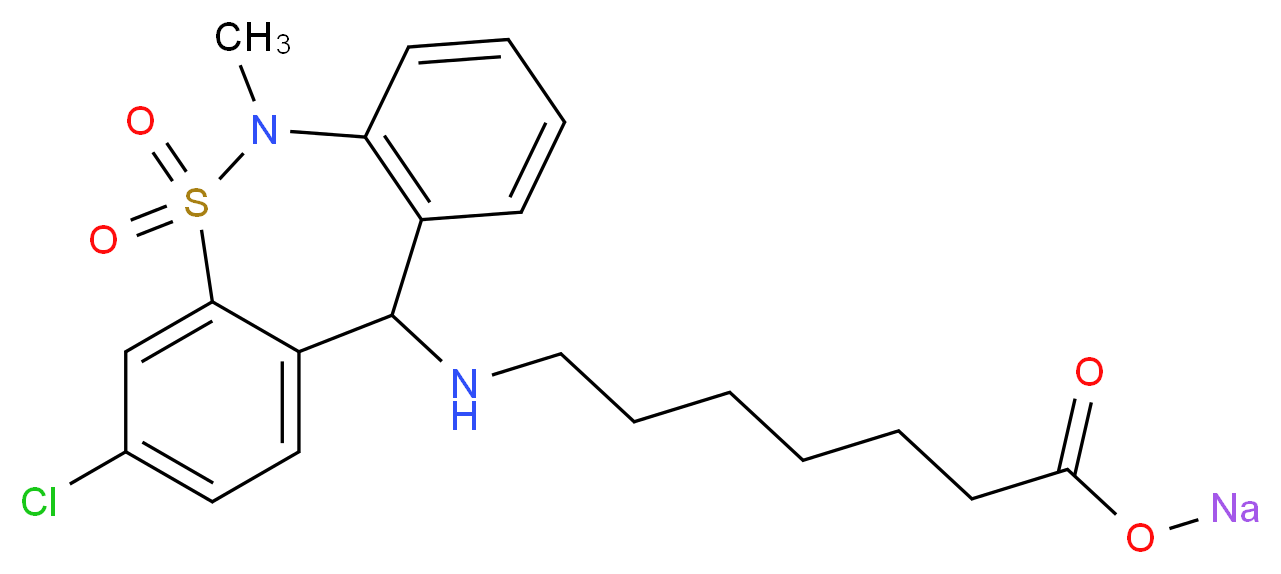 sodium 7-[(6-chloro-10-methyl-9,9-dioxo-9$l^{6}-thia-10-azatricyclo[9.4.0.0^{3,8}]pentadeca-1(11),3(8),4,6,12,14-hexaen-2-yl)amino]heptanoate_分子结构_CAS_30123-17-2