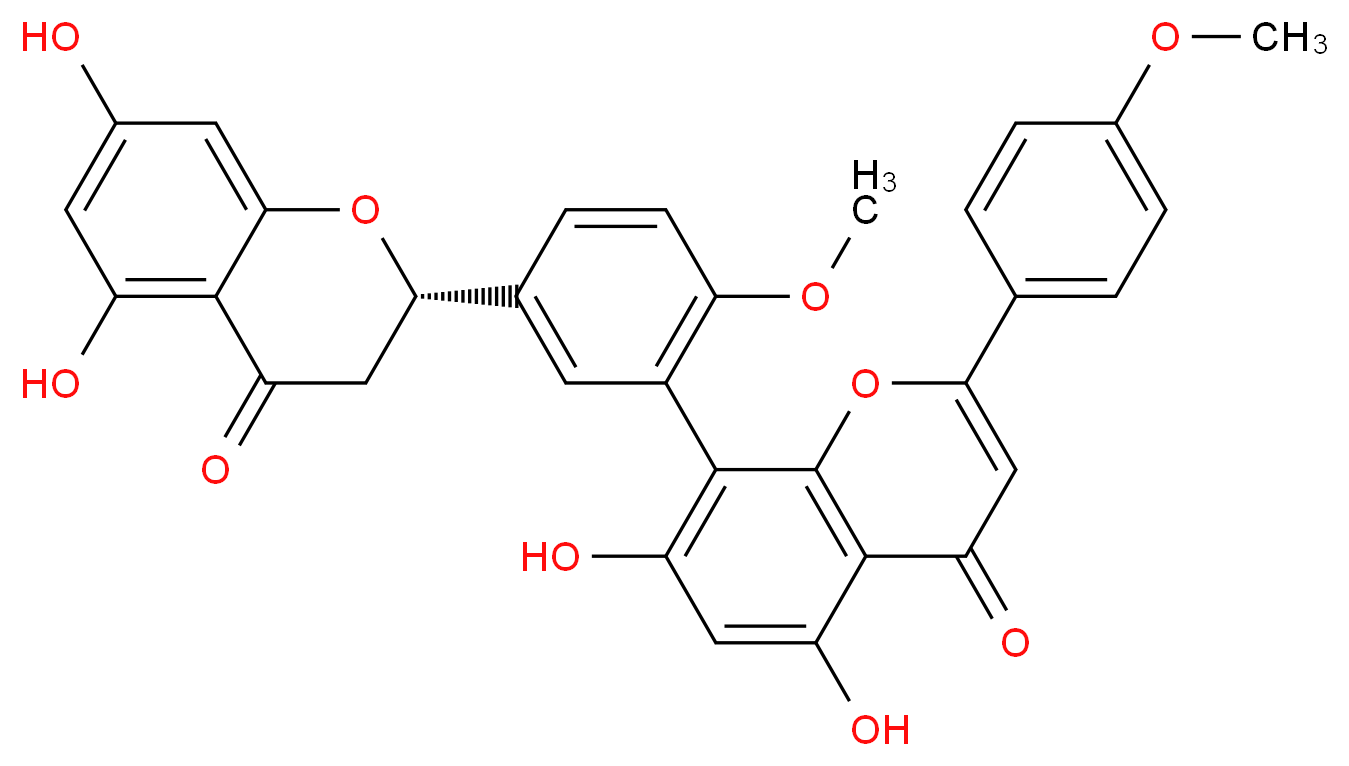 8-{5-[(2S)-5,7-dihydroxy-4-oxo-3,4-dihydro-2H-1-benzopyran-2-yl]-2-methoxyphenyl}-5,7-dihydroxy-2-(4-methoxyphenyl)-4H-chromen-4-one_分子结构_CAS_828923-27-9