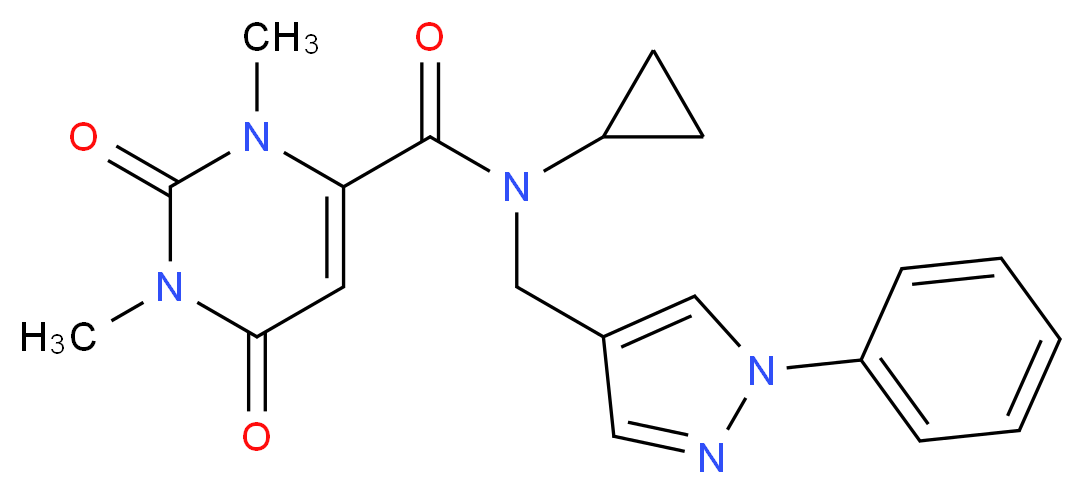 N-cyclopropyl-1,3-dimethyl-2,6-dioxo-N-[(1-phenyl-1H-pyrazol-4-yl)methyl]-1,2,3,6-tetrahydro-4-pyrimidinecarboxamide_分子结构_CAS_)