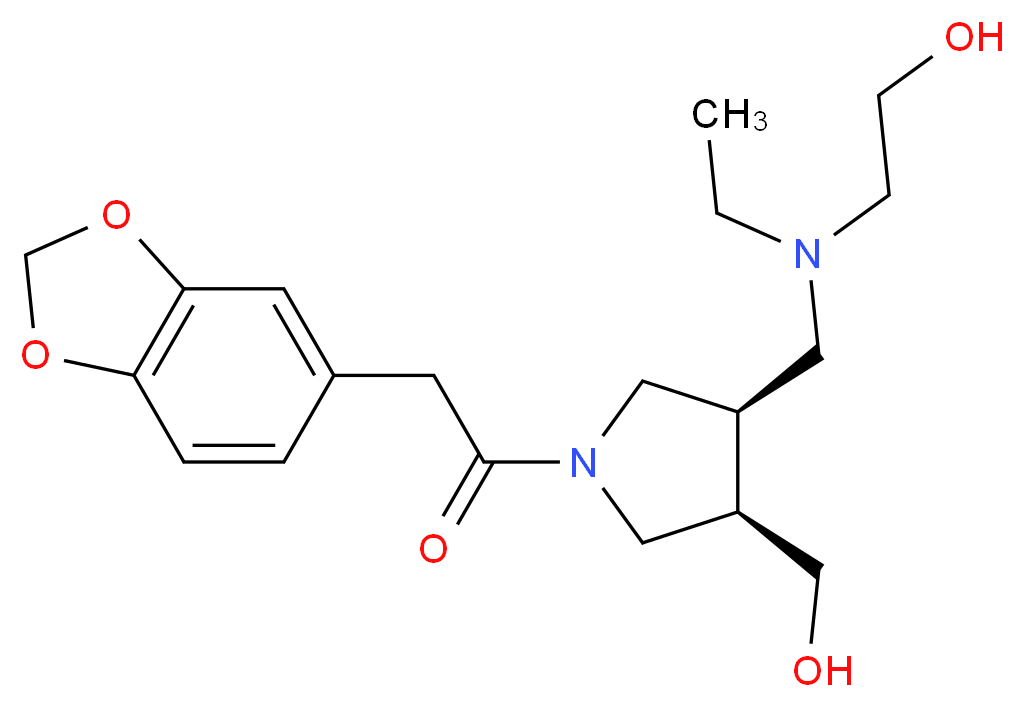 2-[{[(3R*,4R*)-1-(1,3-benzodioxol-5-ylacetyl)-4-(hydroxymethyl)pyrrolidin-3-yl]methyl}(ethyl)amino]ethanol_分子结构_CAS_)