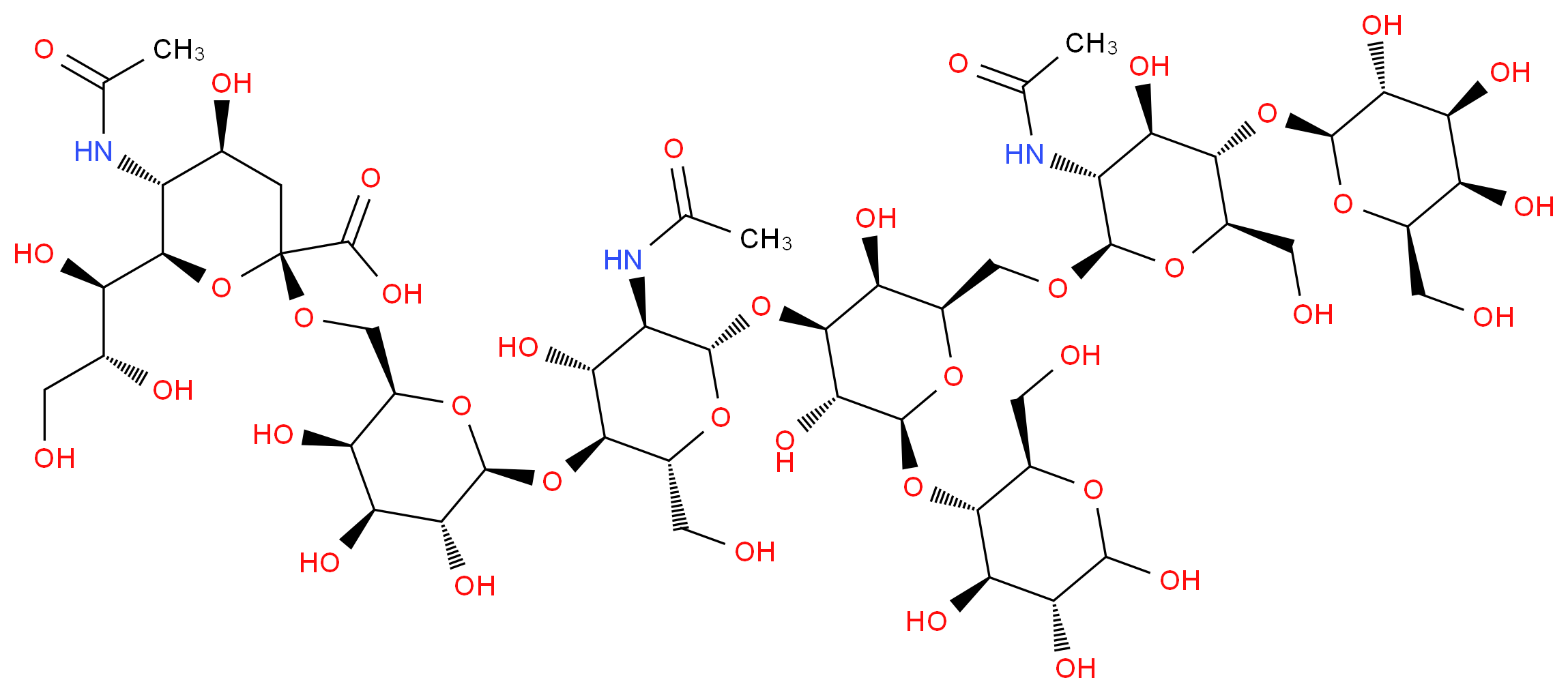 (2R,4S,5R,6R)-5-acetamido-2-{[(2R,3R,4S,5R,6S)-6-{[(2R,3S,4R,5R,6S)-5-acetamido-6-{[(2R,3S,4S,5R,6S)-2-({[(2R,3R,4R,5S,6R)-3-acetamido-4-hydroxy-6-(hydroxymethyl)-5-{[(2S,3R,4S,5R,6R)-3,4,5-trihydroxy-6-(hydroxymethyl)oxan-2-yl]oxy}oxan-2-yl]oxy}methyl)-3,5-dihydroxy-6-{[(2R,3S,4R,5R)-4,5,6-trihydroxy-2-(hydroxymethyl)oxan-3-yl]oxy}oxan-4-yl]oxy}-4-hydroxy-2-(hydroxymethyl)oxan-3-yl]oxy}-3,4,5-trihydroxyoxan-2-yl]methoxy}-4-hydroxy-6-[(1R,2R)-1,2,3-trihydroxypropyl]oxane-2-carboxylic acid_分子结构_CAS_118023-83-9