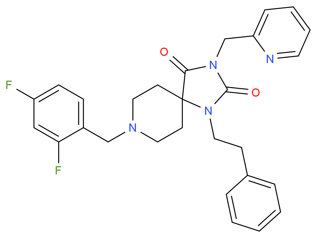 8-(2,4-difluorobenzyl)-1-(2-phenylethyl)-3-(2-pyridinylmethyl)-1,3,8-triazaspiro[4.5]decane-2,4-dione_分子结构_CAS_)