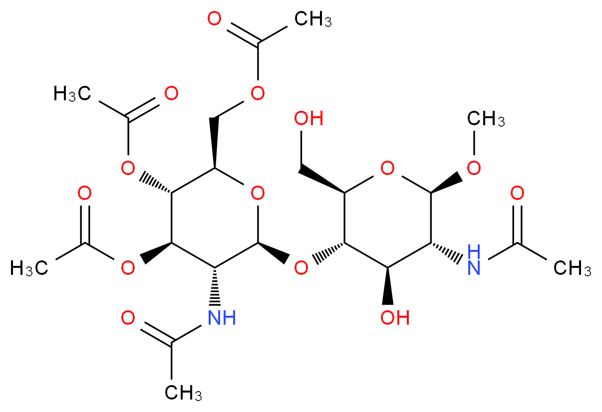 [(2R,3S,4R,5R,6S)-3,4-bis(acetyloxy)-5-acetamido-6-{[(2R,3S,4R,5R,6R)-5-acetamido-4-hydroxy-2-(hydroxymethyl)-6-methoxyoxan-3-yl]oxy}oxan-2-yl]methyl acetate_分子结构_CAS_97242-82-5