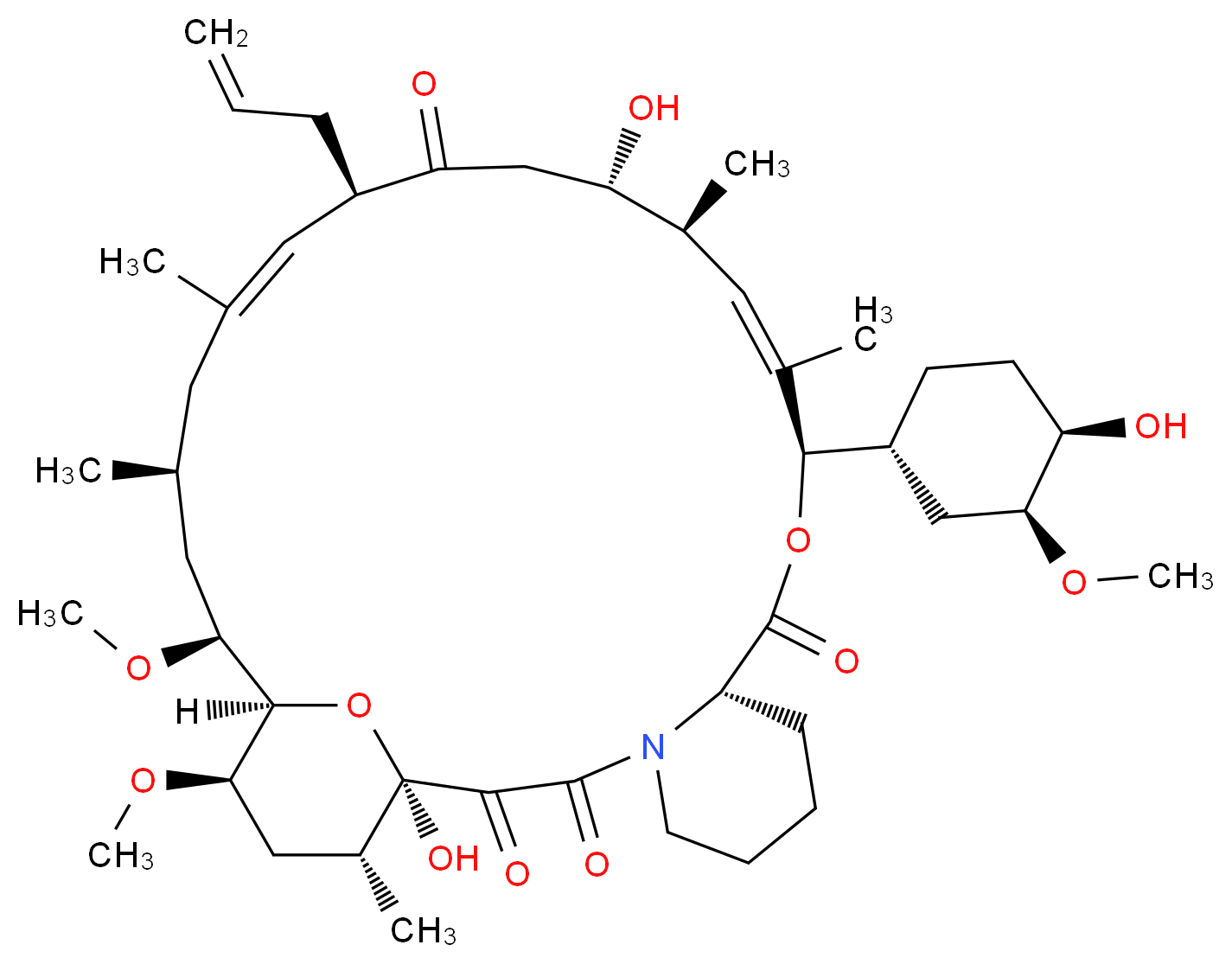 (1R,9S,12R,13E,15S,16S,19R,20E,23S,25S,26R,27R,29R)-1,16-dihydroxy-12-[(1R,3S,4R)-4-hydroxy-3-methoxycyclohexyl]-25,27-dimethoxy-13,15,21,23,29-pentamethyl-19-(prop-2-en-1-yl)-11,30-dioxa-4-azatricyclo[24.3.1.0<sup>4</sup>,<sup>9</sup>]triaconta-13,20-diene-2,3,10,18-tetrone_分子结构_CAS_131944-48-4