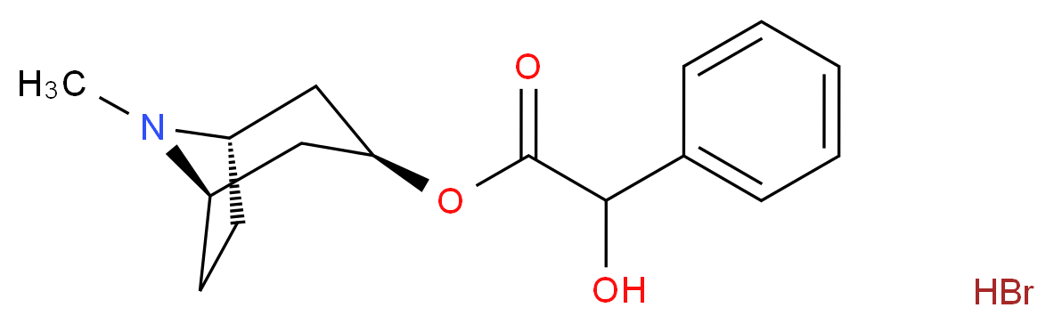 (1R,3R,5S)-8-methyl-8-azabicyclo[3.2.1]octan-3-yl 2-hydroxy-2-phenylacetate hydrobromide_分子结构_CAS_51-56-9