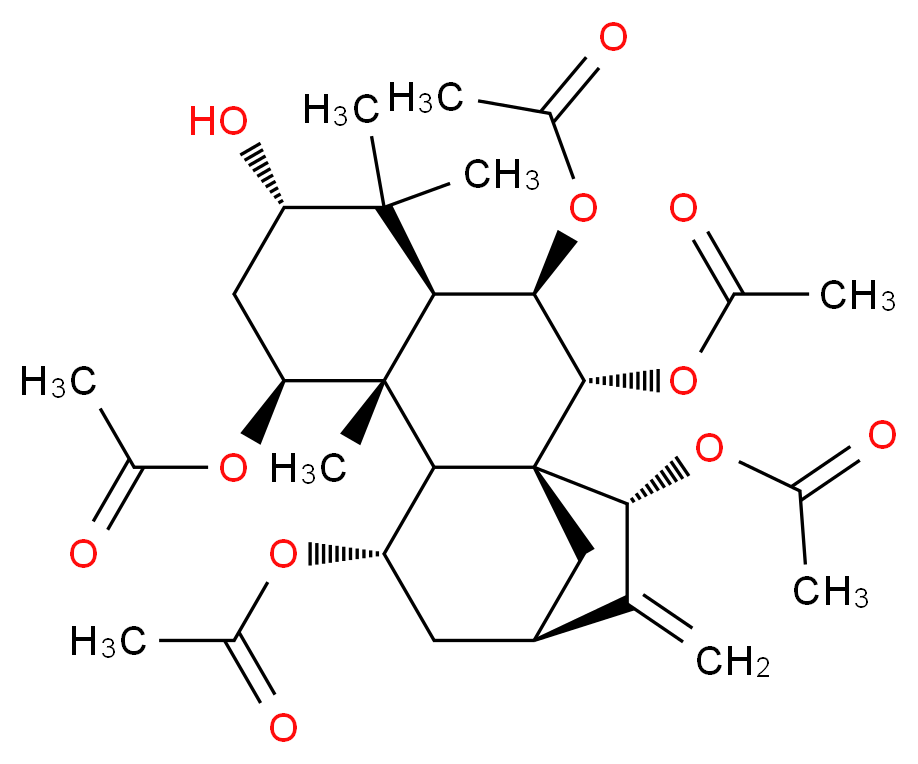 (1S,2R,3R,4R,6S,8S,9S,10S,11S,15R)-2,3,8,11-tetrakis(acetyloxy)-6-hydroxy-5,5,9-trimethyl-14-methylidenetetracyclo[11.2.1.0<sup>1</sup>,<sup>1</sup><sup>0</sup>.0<sup>4</sup>,<sup>9</sup>]hexadecan-15-yl acetate_分子结构_CAS_152175-76-3