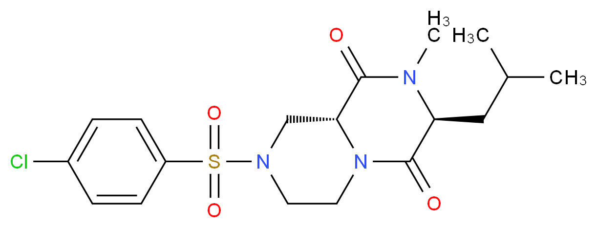 (3S,9aR)-8-[(4-chlorophenyl)sulfonyl]-3-isobutyl-2-methyltetrahydro-2H-pyrazino[1,2-a]pyrazine-1,4(3H,6H)-dione_分子结构_CAS_)