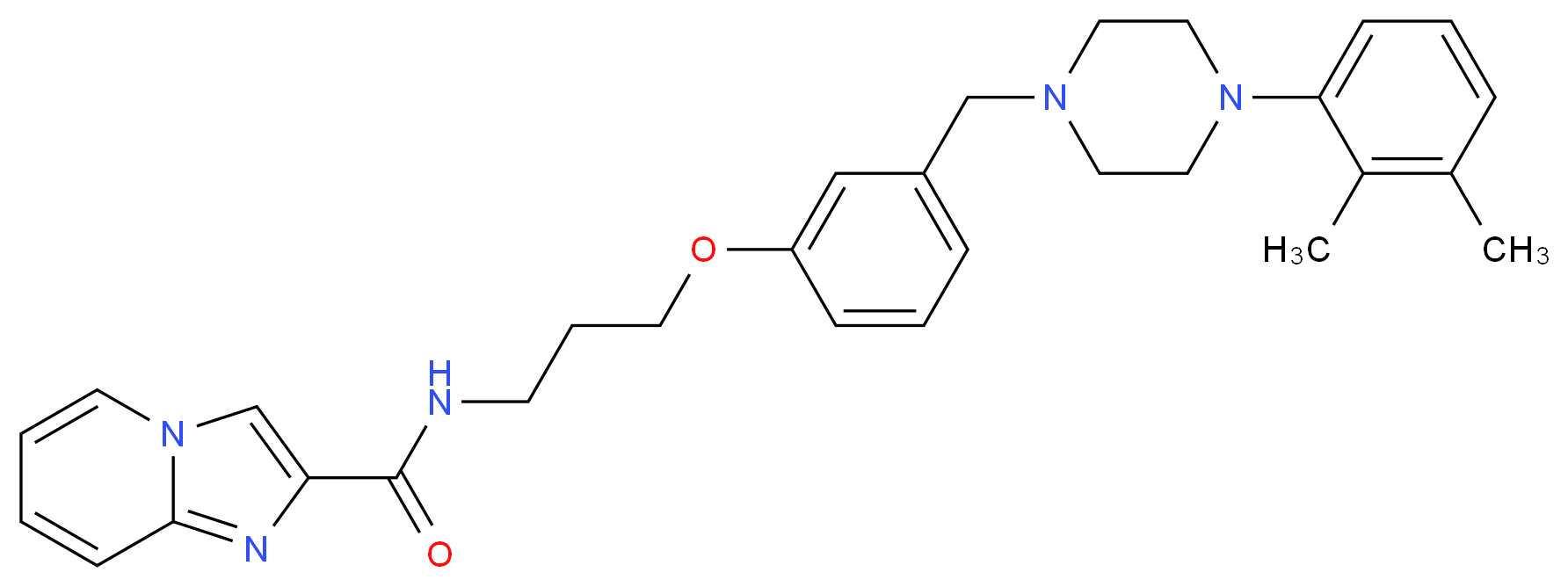 N-[3-(3-{[4-(2,3-dimethylphenyl)-1-piperazinyl]methyl}phenoxy)propyl]imidazo[1,2-a]pyridine-2-carboxamide_分子结构_CAS_)