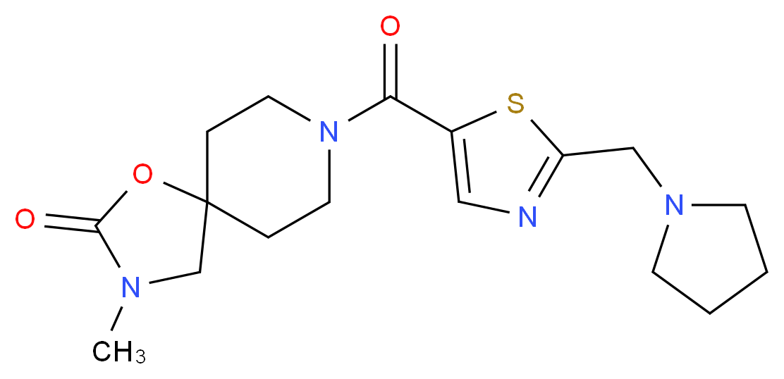 3-methyl-8-{[2-(pyrrolidin-1-ylmethyl)-1,3-thiazol-5-yl]carbonyl}-1-oxa-3,8-diazaspiro[4.5]decan-2-one_分子结构_CAS_)