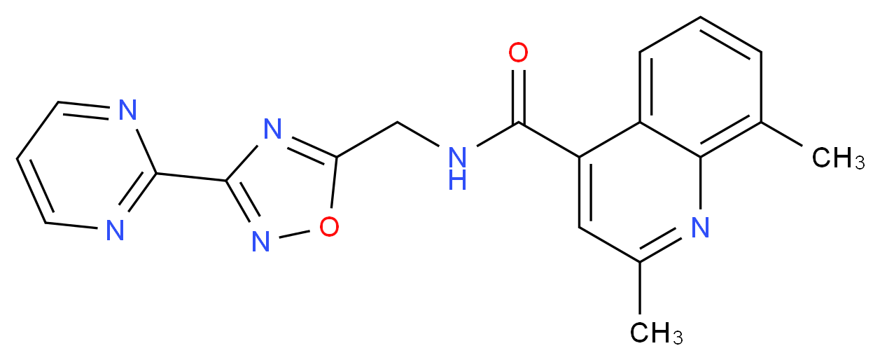 2,8-dimethyl-N-{[3-(2-pyrimidinyl)-1,2,4-oxadiazol-5-yl]methyl}-4-quinolinecarboxamide_分子结构_CAS_)