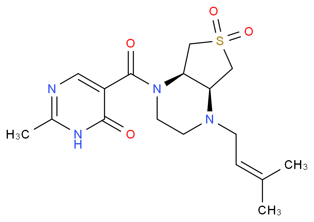 2-methyl-5-{[(4aS*,7aR*)-4-(3-methyl-2-buten-1-yl)-6,6-dioxidohexahydrothieno[3,4-b]pyrazin-1(2H)-yl]carbonyl}-4(3H)-pyrimidinone_分子结构_CAS_)