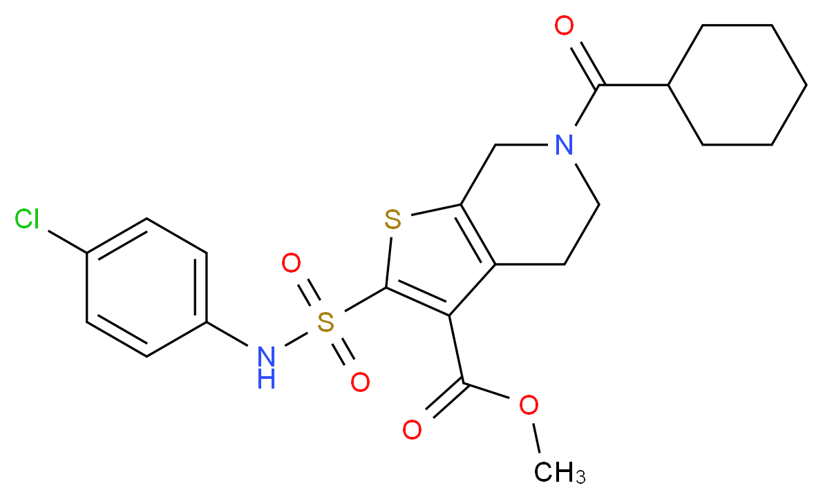 methyl 2-{[(4-chlorophenyl)amino]sulfonyl}-6-(cyclohexylcarbonyl)-4,5,6,7-tetrahydrothieno[2,3-c]pyridine-3-carboxylate_分子结构_CAS_)