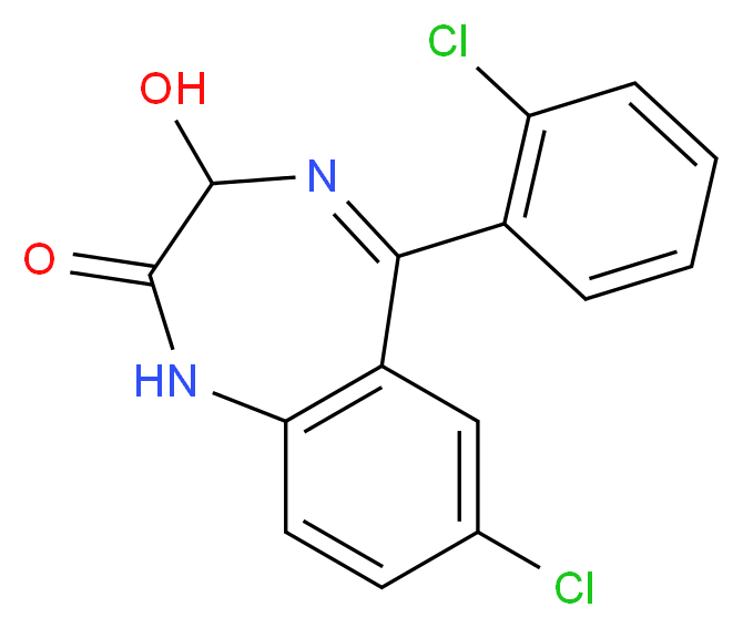 7-chloro-5-(2-chlorophenyl)-3-hydroxy-2,3-dihydro-1H-1,4-benzodiazepin-2-one_分子结构_CAS_846-49-1