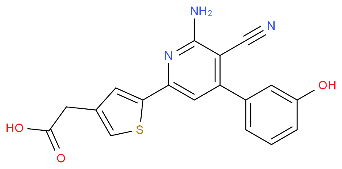 {5-[6-amino-5-cyano-4-(3-hydroxyphenyl)pyridin-2-yl]-3-thienyl}acetic acid_分子结构_CAS_)