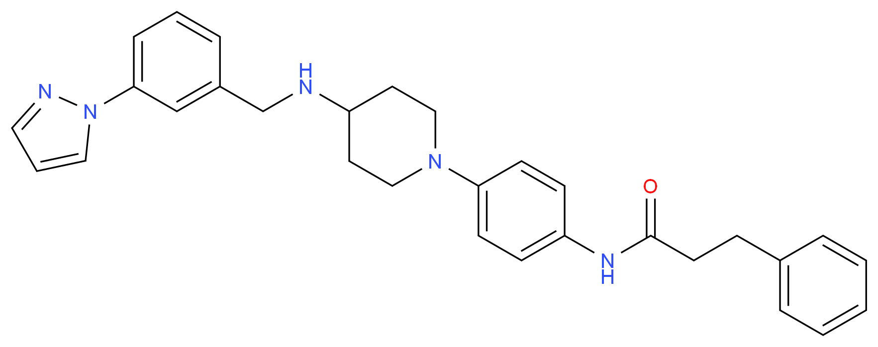 3-phenyl-N-[4-(4-{[3-(1H-pyrazol-1-yl)benzyl]amino}-1-piperidinyl)phenyl]propanamide_分子结构_CAS_)