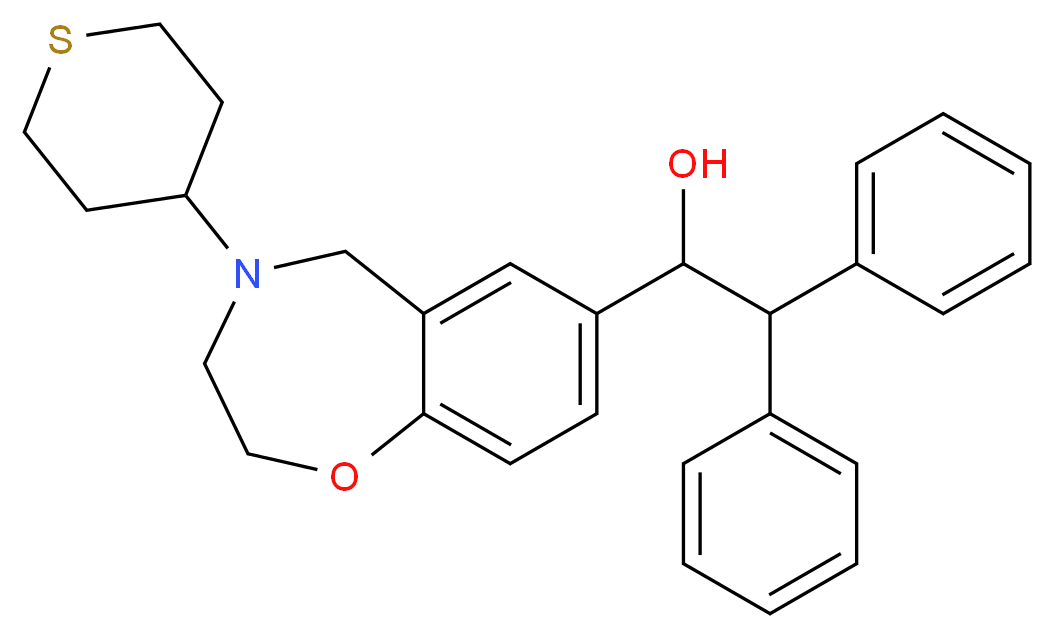 2,2-diphenyl-1-[4-(tetrahydro-2H-thiopyran-4-yl)-2,3,4,5-tetrahydro-1,4-benzoxazepin-7-yl]ethanol_分子结构_CAS_)