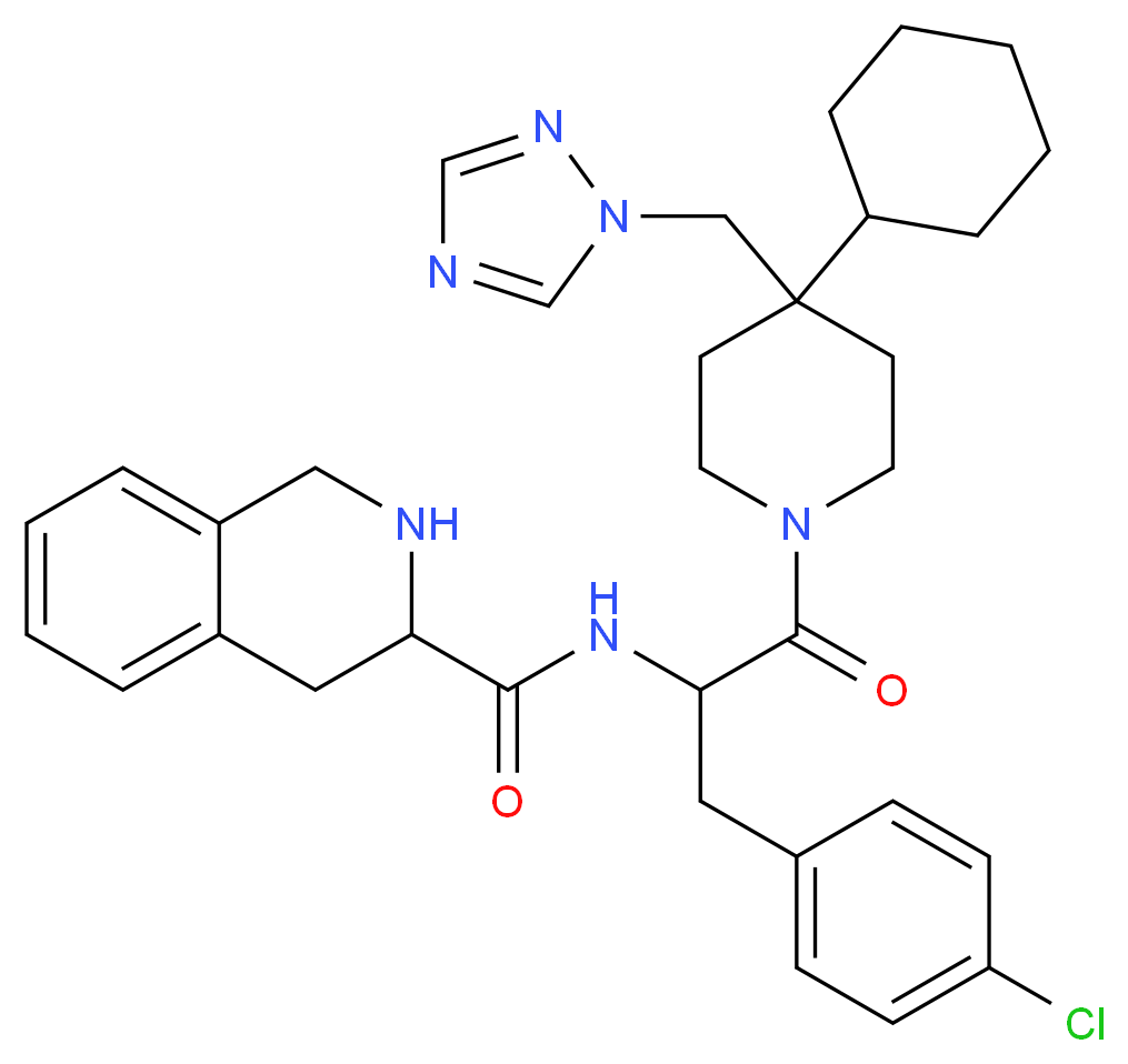 N-[3-(4-chlorophenyl)-1-[4-cyclohexyl-4-(1H-1,2,4-triazol-1-ylmethyl)piperidin-1-yl]-1-oxopropan-2-yl]-1,2,3,4-tetrahydroisoquinoline-3-carboxamide_分子结构_CAS_312637-48-2