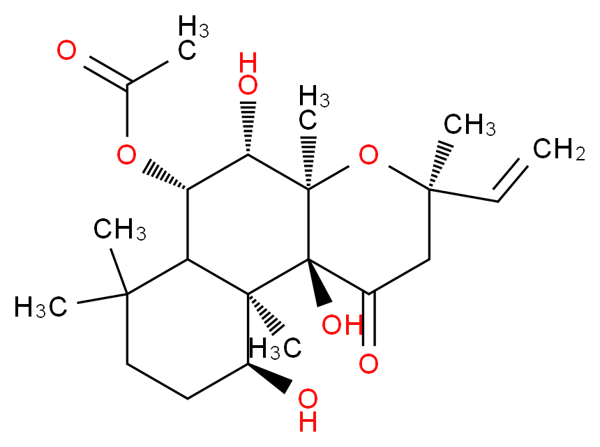 (3R,4aR,5S,6S,10S,10aR,10bS)-3-ethenyl-5,10,10b-trihydroxy-3,4a,7,7,10a-pentamethyl-1-oxo-dodecahydro-1H-naphtho[2,1-b]pyran-6-yl acetate_分子结构_CAS_64657-21-2