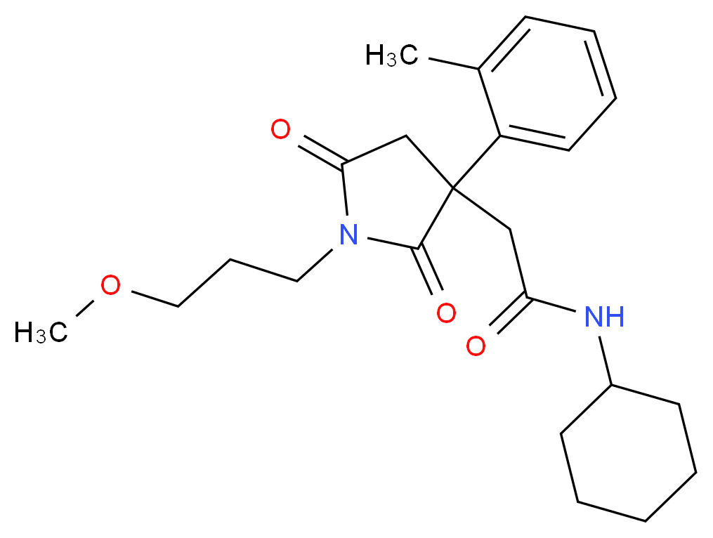 N-cyclohexyl-2-[1-(3-methoxypropyl)-3-(2-methylphenyl)-2,5-dioxo-3-pyrrolidinyl]acetamide_分子结构_CAS_)
