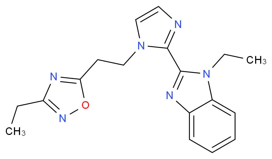1-ethyl-2-{1-[2-(3-ethyl-1,2,4-oxadiazol-5-yl)ethyl]-1H-imidazol-2-yl}-1H-benzimidazole_分子结构_CAS_)