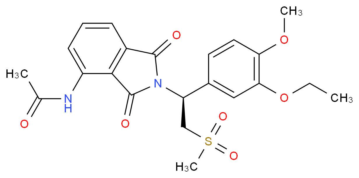 N-{2-[(1S)-1-(3-ethoxy-4-methoxyphenyl)-2-methanesulfonylethyl]-1,3-dioxo-2,3-dihydro-1H-isoindol-4-yl}acetamide_分子结构_CAS_608141-41-9