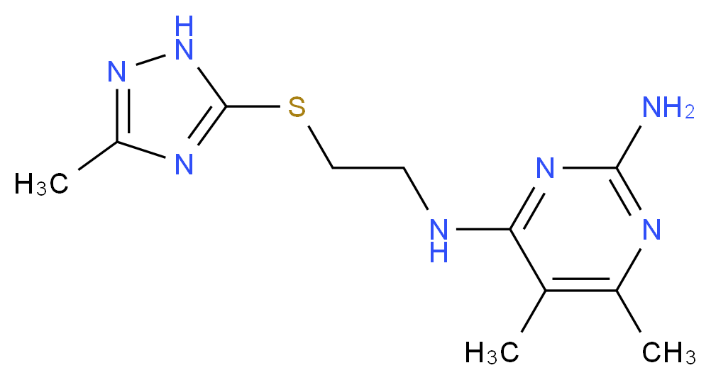 5,6-dimethyl-N~4~-{2-[(3-methyl-1H-1,2,4-triazol-5-yl)thio]ethyl}pyrimidine-2,4-diamine_分子结构_CAS_)