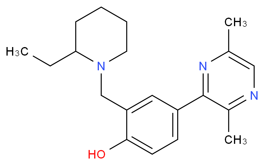 4-(3,6-dimethyl-2-pyrazinyl)-2-[(2-ethyl-1-piperidinyl)methyl]phenol_分子结构_CAS_)