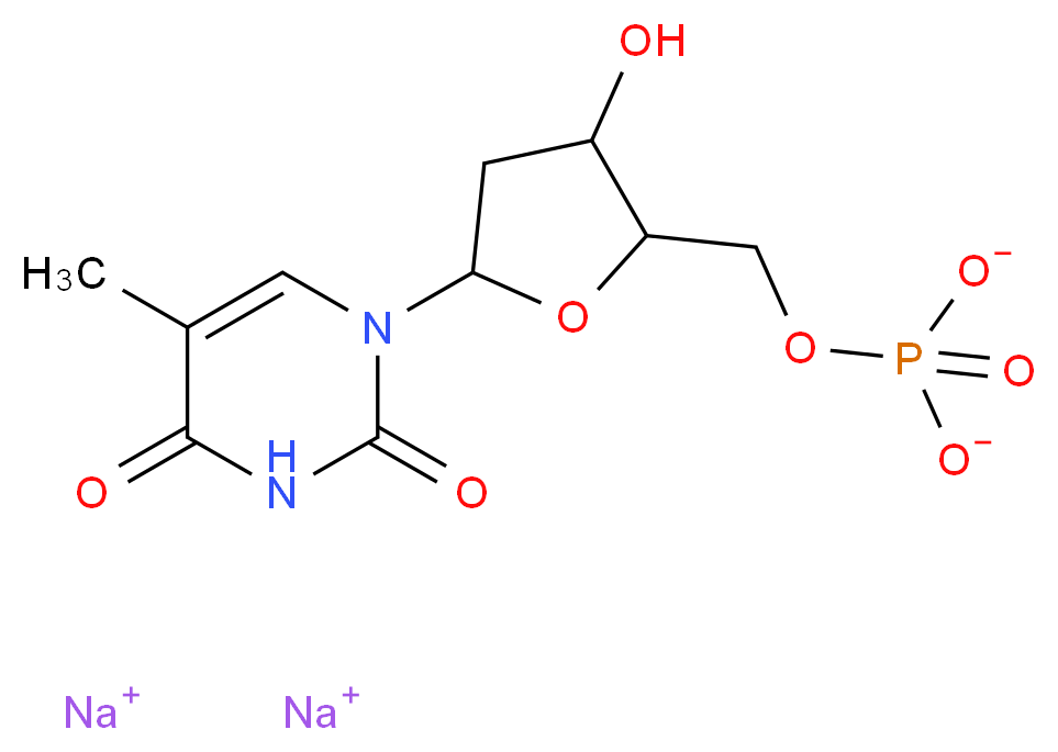 disodium [3-hydroxy-5-(5-methyl-2,4-dioxo-1,2,3,4-tetrahydropyrimidin-1-yl)oxolan-2-yl]methyl phosphate_分子结构_CAS_33430-62-5