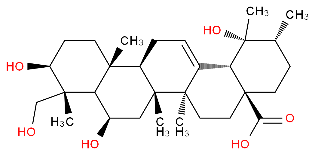 (1R,2R,4aS,6aS,6bR,8R,8aR,9R,10S,12aR,12bR,14bS)-1,8,10-trihydroxy-9-(hydroxymethyl)-1,2,6a,6b,9,12a-hexamethyl-1,2,3,4,4a,5,6,6a,6b,7,8,8a,9,10,11,12,12a,12b,13,14b-icosahydropicene-4a-carboxylic acid_分子结构_CAS_91095-51-1