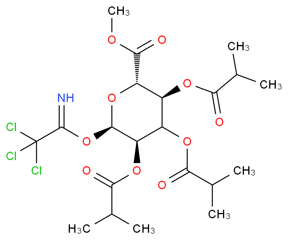 methyl (2S,3S,5R,6R)-3,4,5-tris[(2-methylpropanoyl)oxy]-6-[(trichloroethanimidoyl)oxy]oxane-2-carboxylate_分子结构_CAS_150607-96-8