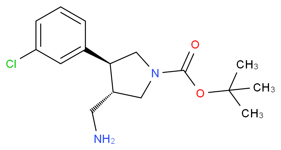 tert-butyl (3S,4S)-3-(aminomethyl)-4-(3-chlorophenyl)pyrrolidine-1-carboxylate_分子结构_CAS_1260617-82-0