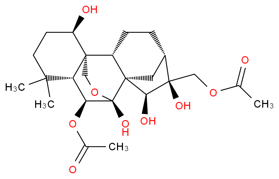 [(1S,2S,5R,6S,7S,8S,9R,10S,11R,15R)-10-(acetyloxy)-6,7,9,15-tetrahydroxy-12,12-dimethyl-17-oxapentacyclo[7.6.2.1<sup>5</sup>,<sup>8</sup>.0<sup>1</sup>,<sup>1</sup><sup>1</sup>.0<sup>2</sup>,<sup>8</sup>]octadecan-6-yl]methyl acetate_分子结构_CAS_90468-72-7