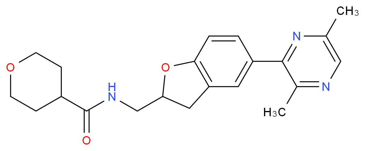 N-{[5-(3,6-dimethyl-2-pyrazinyl)-2,3-dihydro-1-benzofuran-2-yl]methyl}tetrahydro-2H-pyran-4-carboxamide_分子结构_CAS_)