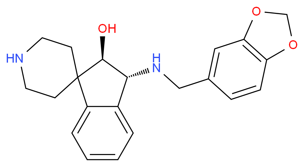 (2R*,3R*)-3-[(1,3-benzodioxol-5-ylmethyl)amino]-2,3-dihydrospiro[indene-1,4'-piperidin]-2-ol_分子结构_CAS_)