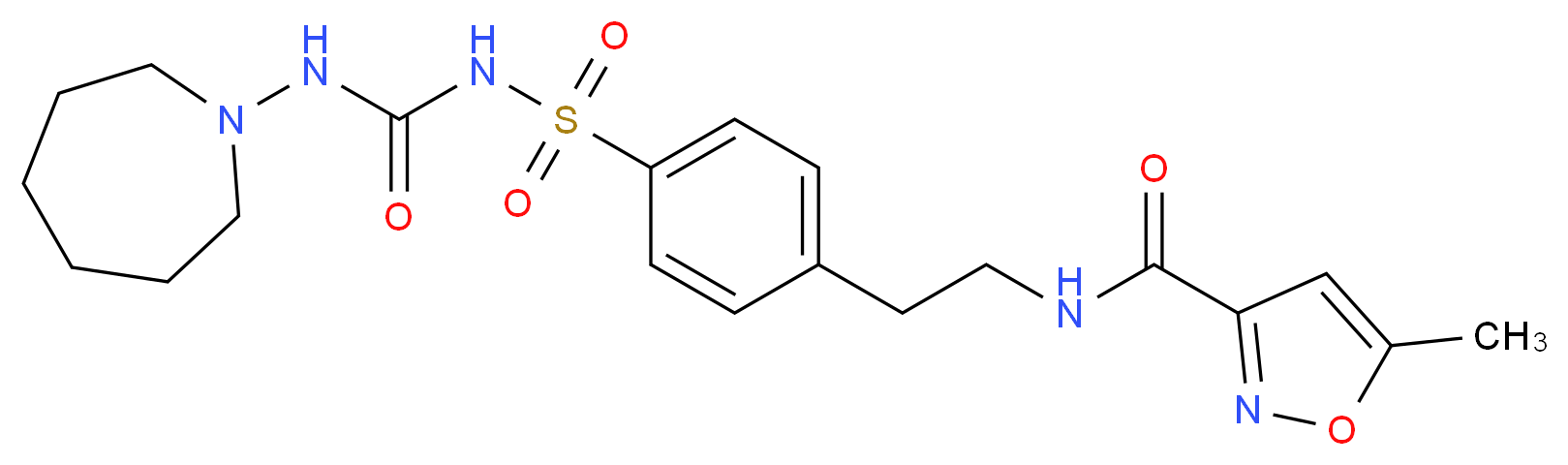 N-{2-[4-({[(azepan-1-yl)carbamoyl]amino}sulfonyl)phenyl]ethyl}-5-methyl-1,2-oxazole-3-carboxamide_分子结构_CAS_25046-79-1