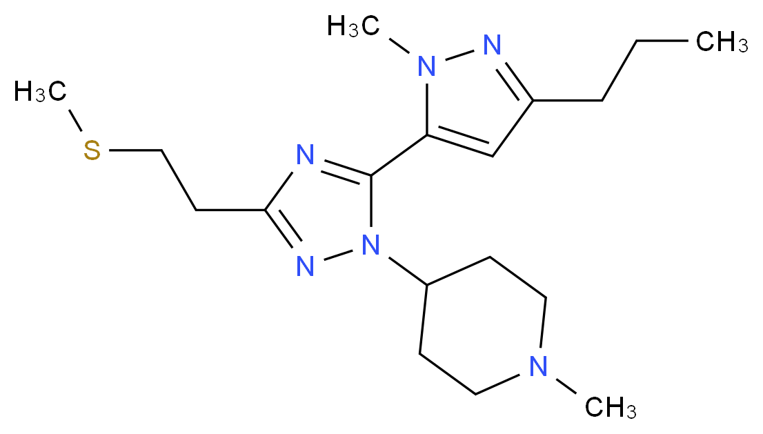 1-methyl-4-{5-(1-methyl-3-propyl-1H-pyrazol-5-yl)-3-[2-(methylthio)ethyl]-1H-1,2,4-triazol-1-yl}piperidine_分子结构_CAS_)