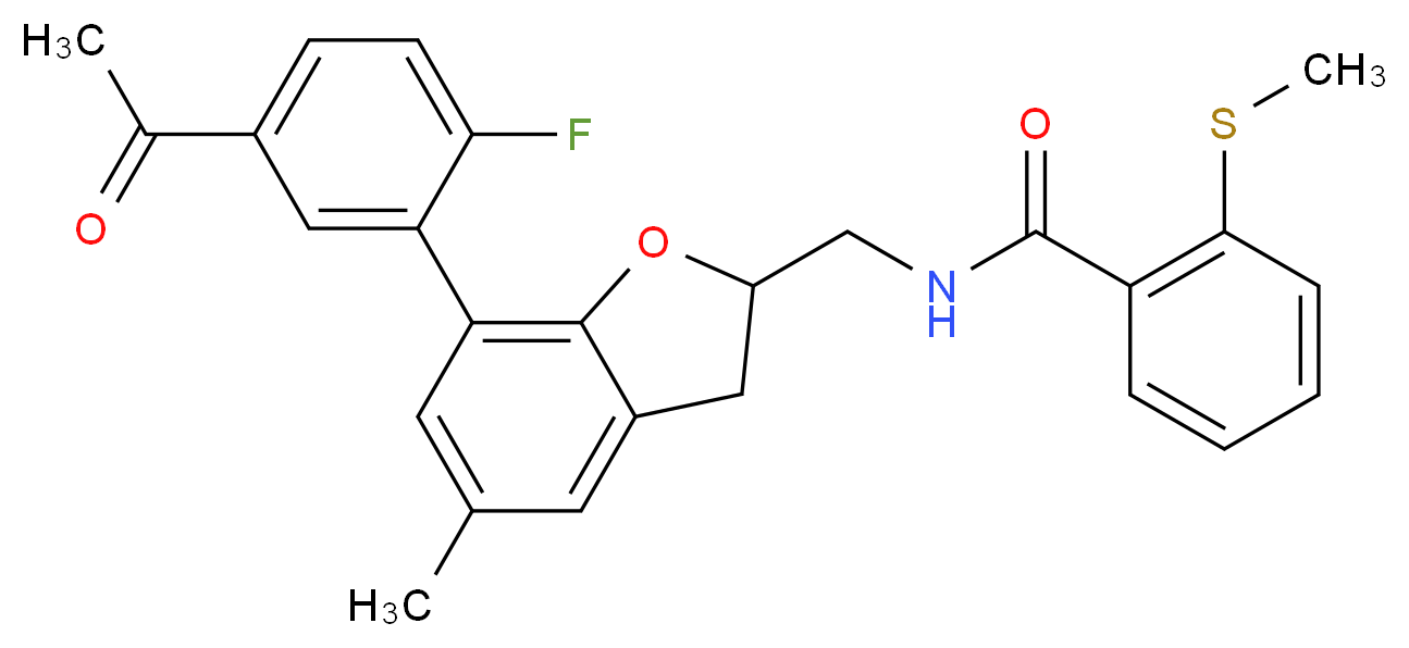 N-{[7-(5-acetyl-2-fluorophenyl)-5-methyl-2,3-dihydro-1-benzofuran-2-yl]methyl}-2-(methylthio)benzamide_分子结构_CAS_)