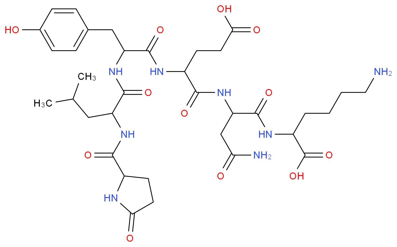 6-amino-2-(3-carbamoyl-2-{4-carboxy-2-[3-(4-hydroxyphenyl)-2-{4-methyl-2-[(5-oxopyrrolidin-2-yl)formamido]pentanamido}propanamido]butanamido}propanamido)hexanoic acid_分子结构_CAS_87620-09-5