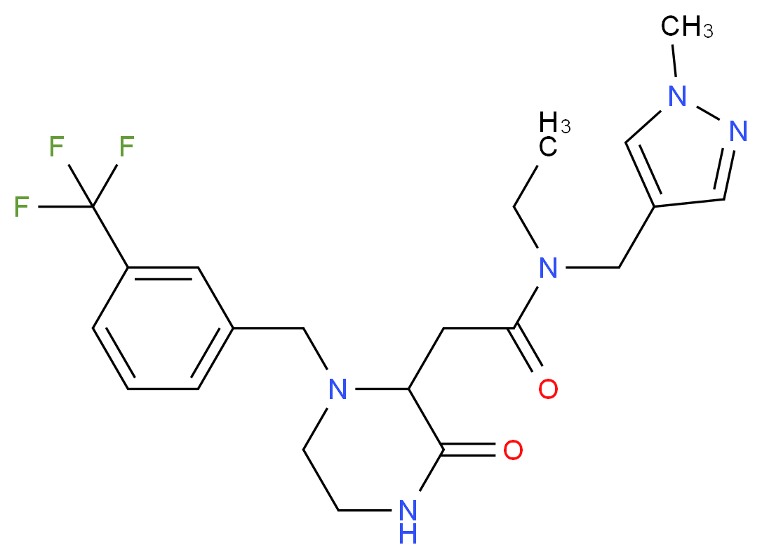 N-ethyl-N-[(1-methyl-1H-pyrazol-4-yl)methyl]-2-{3-oxo-1-[3-(trifluoromethyl)benzyl]-2-piperazinyl}acetamide_分子结构_CAS_)