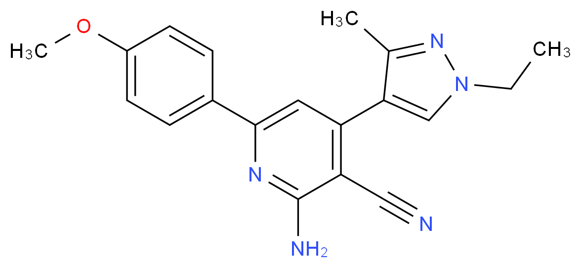 2-amino-4-(1-ethyl-3-methyl-1H-pyrazol-4-yl)-6-(4-methoxyphenyl)nicotinonitrile_分子结构_CAS_)